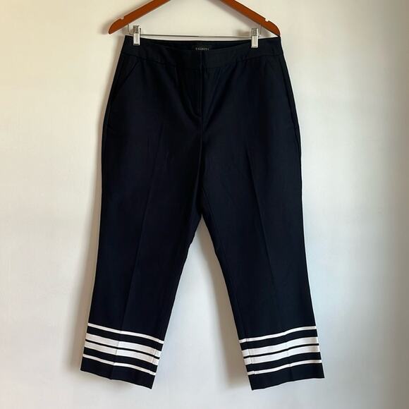 Talbots Pants - Talbots Curvy Fit Straight Leg Cropped Pants Size 10 Black White Stripes Detail